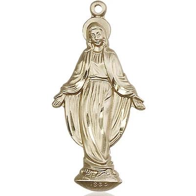 Miraculous Medal Necklace - 14K Gold - 1-3/8 Inch Tall by 5/8 Inch Wide with 24" Chain