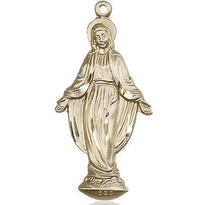 Miraculous Medal Necklace - 14K Gold - 1-3/8 Inch Tall by 5/8 Inch Wide with 18" Chain