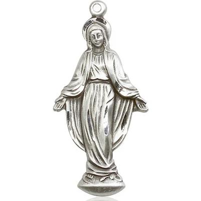 Miraculous Medal Necklace - Sterling Silver - 1-3/8 Inch Tall by 5/8 Inch Wide with 18" Chain