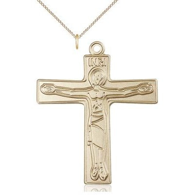 Cursillio Cross Medal Necklace - 14K Gold - 2 Inch Tall x 1-5/8 Inch Wide with 18" Chain