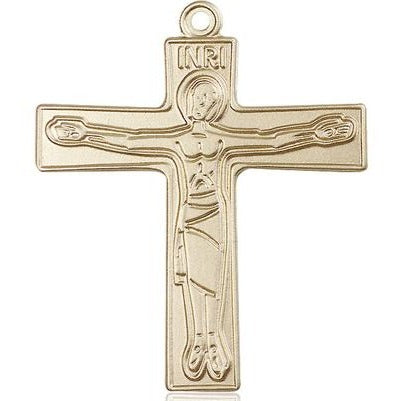 Cursillio Cross Medal Necklace - 14K Gold - 2 Inch Tall x 1-5/8 Inch Wide with 18" Chain