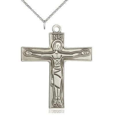 Cursillio Cross Medal Necklace - Sterling Silver - 2 Inch Tall x 1-5/8 Inch Wide with 18" Chain