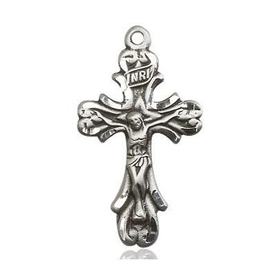 Crucifix Medal Necklace - Sterling Silver - 1 Inch Tall x 1/2 Inch Wide with 24" Chain