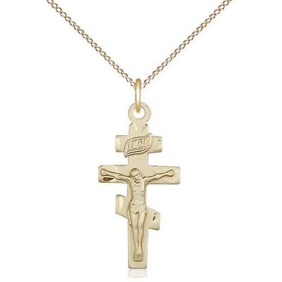 Crucifix Medal Necklace - 14K Gold - 1 Inch Tall x 1/2 Inch Wide with 18" Chain