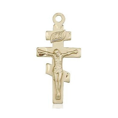Crucifix Medal Necklace - 14K Gold - 1 Inch Tall x 1/2 Inch Wide with 24" Chain