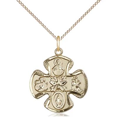 5 Way Medal Necklace - 14K Gold Filled - 3/4 Inch Tall by 3/4 Inch Wide with 18" Chain