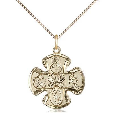5 Way Medal Necklace - 14K Gold - 3/4 Inch Tall by 3/4 Inch Wide with 18" Chain