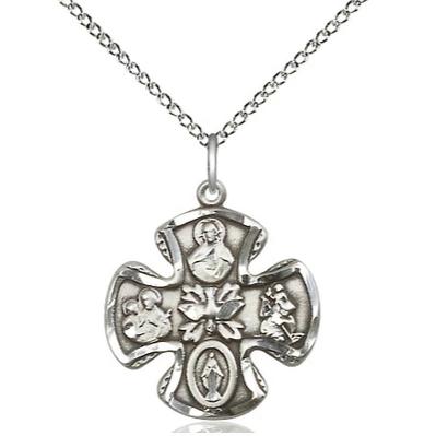 5 Way Medal Necklace - Sterling Silver  - 3/4 Inch Tall by 3/4 Inch Wide with 18" Chain