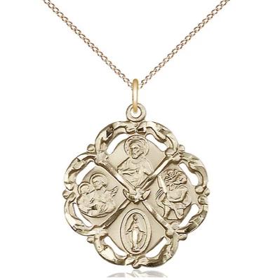 5 Way Medal Necklace - 14K Gold Filled - 1 Inch Tall by 7/8 Inch Wide with 18" Chain