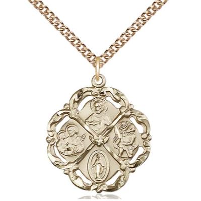 5 Way Medal Necklace - 14K Gold Filled - 1 Inch Tall by 7/8 Inch Wide with 24" Chain