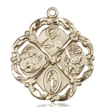 5 Way Medal - 14K Gold - 1 Inch Tall x 7/8 Inch Wide
