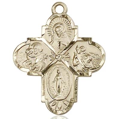 4 Way Medal - 14K Gold - 1 1/4-inch tall x 1-inch wide