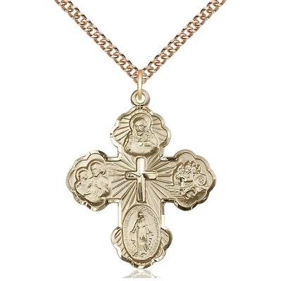5 Way Medal Necklace - 14K Gold - 11/4 Inch Tall by 1 Inch Wide with 24" Chain