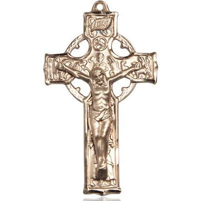 Celtic Crucifix Medal Necklace - 14K Gold - 1-1/2 Inch Tall x 7/8 Inch Wide with 18" Chain