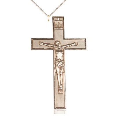 Crucifix Medal Necklace - 14K Gold Filled - 3 Inch Tall x 1-3/4 Inch Wide with 18" Chain