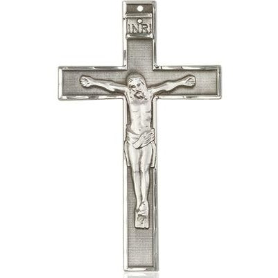 Crucifix Medal - Sterling Silver - 3 Inch Tall x 1-3/4 Inch Wide