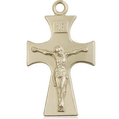 Celtic Crucifix Medal Necklace - 14K Gold Filled - 1-1/2 Inch Tall x 7/8 Inch Wide with 18" Chain