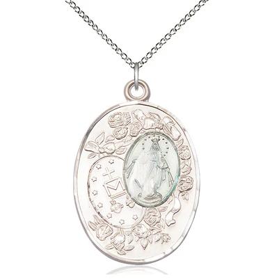 Miraculous Medal Necklace - Sterling Silver - 1-3/8 Inch Tall by 7/8 Inch Wide with 18" Chain