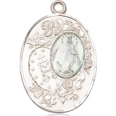 Miraculous Medal Necklace - Sterling Silver - 1-3/8 Inch Tall by 7/8 Inch Wide with 24" Chain