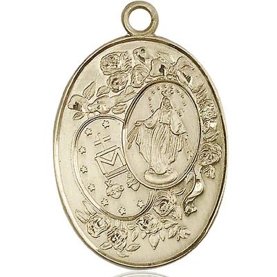 Miraculous Medal Necklace - 14K Gold - 1-3/8 Inch Tall by 7/8 Inch Wide with 24" Chain