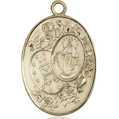 Miraculous Medal Necklace - 14K Gold - 1-3/8 Inch Tall by 7/8 Inch Wide with 18" Chain