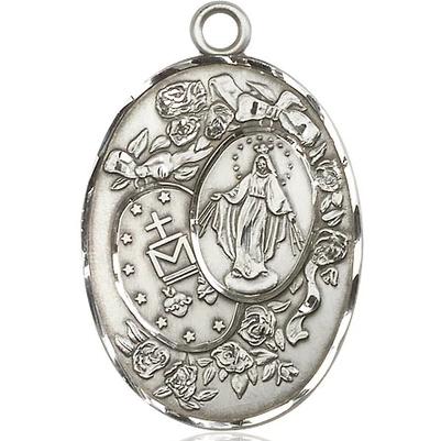 Miraculous Medal - Sterling Silver - 1-3/8 Inch Tall by 7/8 Inch Wide