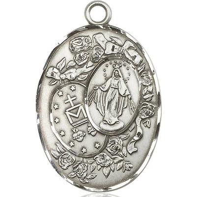 Miraculous Medal Necklace - Sterling Silver - 1-3/8 Inch Tall by 7/8 Inch Wide with 18" Chain