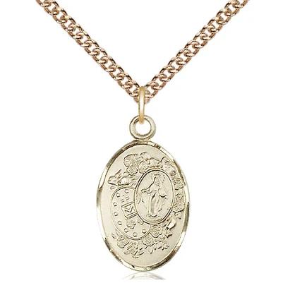 Miraculous Medal Necklace - 14K Gold Filled - 7/8 Inch Tall by 1/2 Inch Wide with 24" Chain