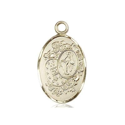 Miraculous Medal Necklace - 14K Gold - 7/8 Inch Tall by 1/2 Inch Wide with 18" Chain