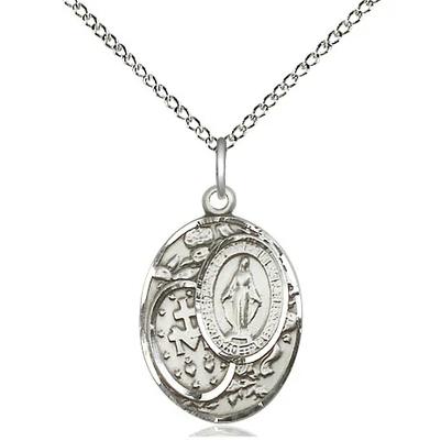 Miraculous Medal Necklace - Sterling Silver - 3/4 Inch Tall by 1/2 Inch Wide with 18" Chain