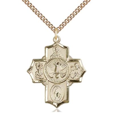 5 Way Medal Necklace - 14K Gold Filled - 11/4 Inch Tall by 1 Inch Wide with 24" Chain