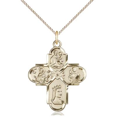 4 Way Medal Necklace - 14K Gold Filled - 1 Inch Tall by 7/8 Inch Wide with 18" Chain