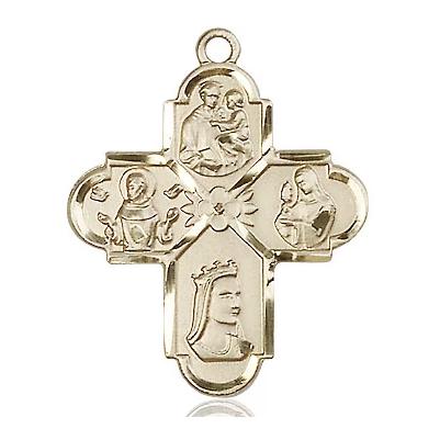 4 Way Medal - 14K Gold - 1 Inch Tall x 7/8 Inch Wide