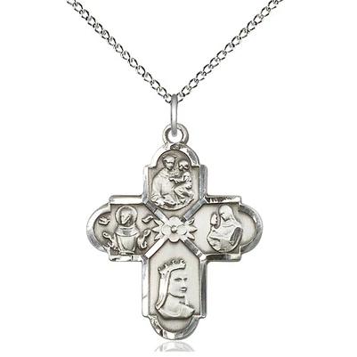 4 Way Medal Necklace - Sterling Silver - 1 Inch Tall by 7/8 Inch Wide with 18" Chain