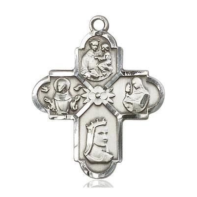 4 Way Medal Necklace - Sterling Silver - 1 Inch Tall by 7/8 Inch Wide with 24" Chain