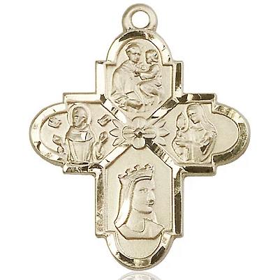 4 Way Medal Necklace - 14K Gold - 1-1/4 Inch Tall by 1 Inch Wide with 24" Chain