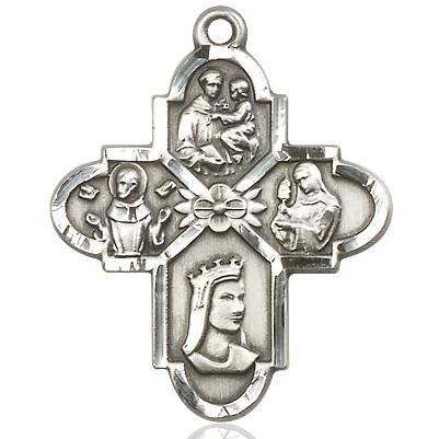 4 Way Medal Necklace - Sterling Silver - 1-1/4 Inch Tall by 1 Inch Wide with 24" Chain