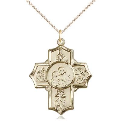 5 Way Medal Necklace - 14K Gold Filled - 1-1/4 Inch Tall by 1 Inch Wide with 18" Chain