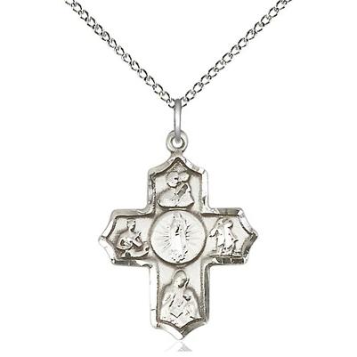 5 Way Medal Necklace - Sterling Silver - 1 Inch Tall by 3/4 Inch Wide with 18" Chain