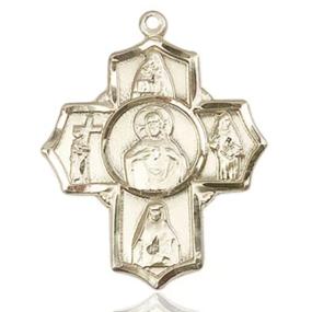 4 Way Scapular Medal - 14K Gold - 1-1/4 Inch Tall x 1 Inch Wide