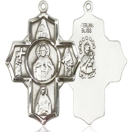 4 Way Scapular Medal - Sterling Silver - 1-1/4 Inch Tall x 1 Inch Wide