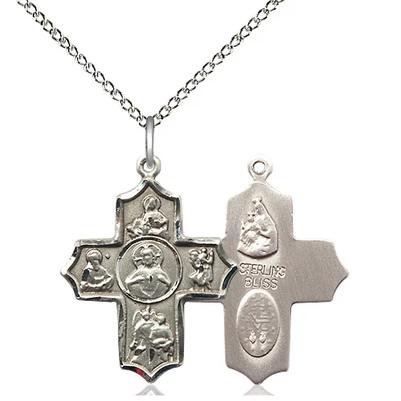 5 Way Medal Necklace - Sterling Silver - 7/8 Inch Tall by 3/4 Inch Wide with 18" Chain