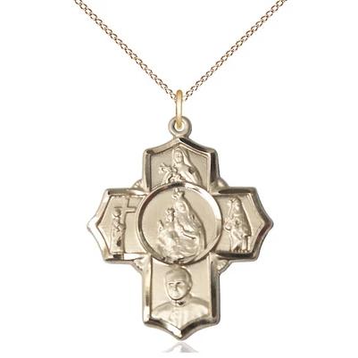 4 Way Medal Necklace - 14K Gold Filled - 1-1/8 Inch Tall by 1 Inch Wide with 18" Chain