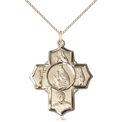 4 Way Medal Necklace - 14K Gold - 1-1/8 Inch Tall by 1 Inch Wide with 18" Chain