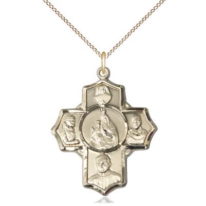 4 Way Medal Necklace - 14K Gold Filled - 1-1/8 Inch Tall by 1 Inch Wide with 18" Chain