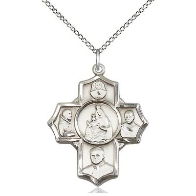 4 Way Medal Necklace - Sterling Silver - 1-1/8 Inch Tall by 1 Inch Wide with 18" Chain