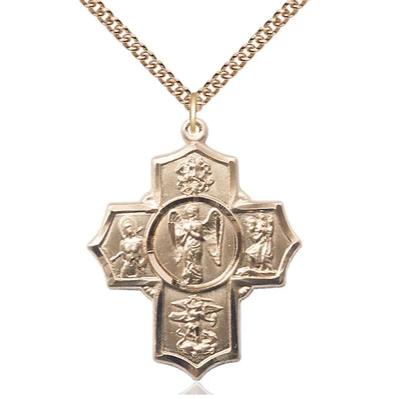 4 Way Medal Necklace - 14K Gold Filled - 1-3/8 Inch Tall by 1-1/8 Inch Wide with 24" Chain