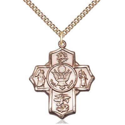 5-Way Army Medal Necklace - 14K Gold Filled - 1-1/4 Inch Tall x 1 Inch Wide with 24" Chain