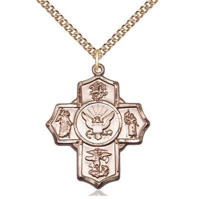 5-Way Navy Medal Necklace - 14K Gold Filled - 1-1/4 Inch Tall x 1 Inch Wide with 24" Chain