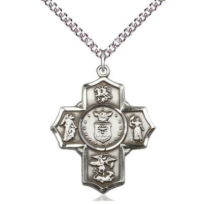 5-Way Air Force Medal Necklace - Sterling Silver - 1-1/4 Inch Tall x 1 Inch Wide with 24" Chain